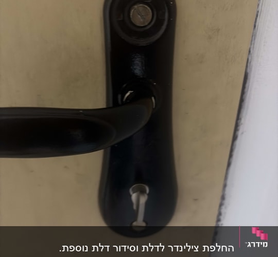 ידית ומנעול רגיל מותקנים על דלת פנים